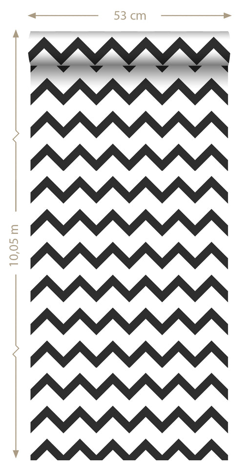 ESTAhome behang zigzag motief zwart wit - 53 cm x 10.05 m - 139115