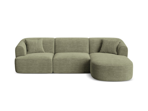 Cosmopolitan Design Modulaire hoekbank rechts Campi 4-zits, ribfluwelen mosgroen - 156x256x70cm