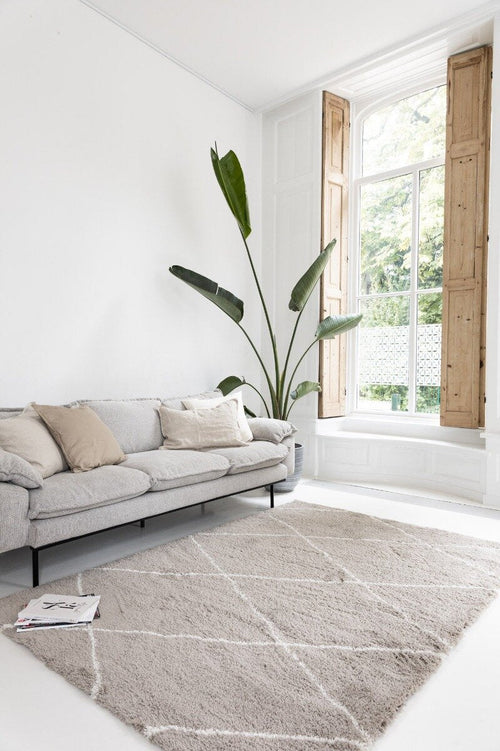 Interieur05 berber vloerkleed hoogpolig grijs/beige/zand/cream - scandinavisch - nea - 135 x 190 cm