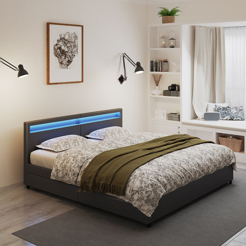 HOME DELUXE - LED bed NUBE - zwart, 270 x 200 cm - inclusief lattenbodem en lades - vtwonen shop