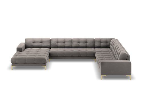 Cosmopolitan Design Panoramische hoekbank rechts Bali 7-zits, flueel, lichtgrijs - 256x327x75cm