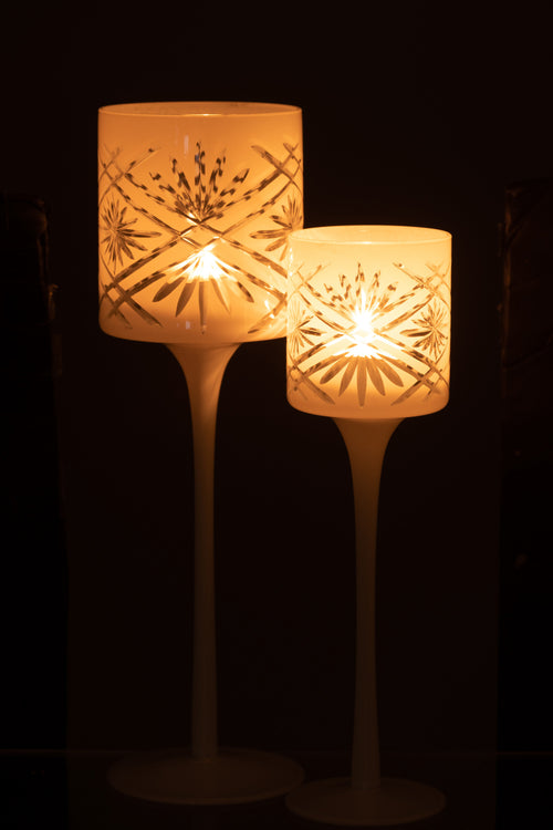 J-Line theelichthouder op voet Santorini - glas - wit - large - vtwonen shop