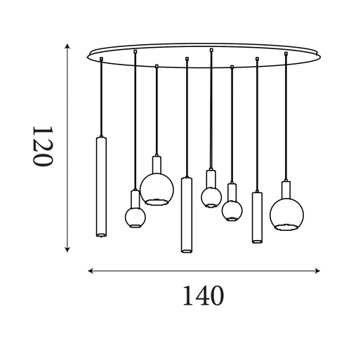 Searchlight hanglamp Lyon - 8 lichts - 140  x 120   cm - brons