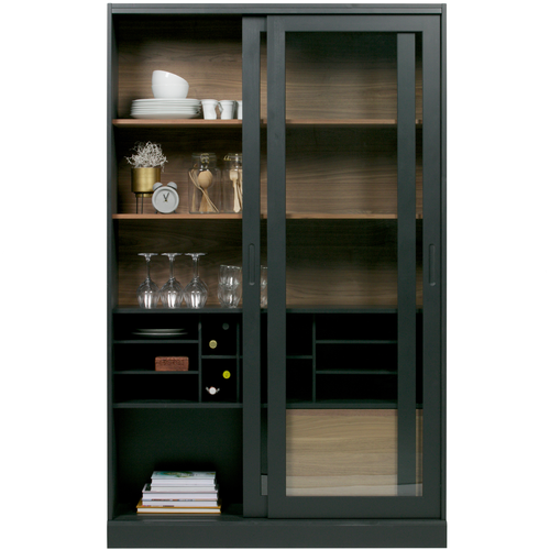 WOOOD vitrinekast James - Grenen - Zwart - 200x125x47