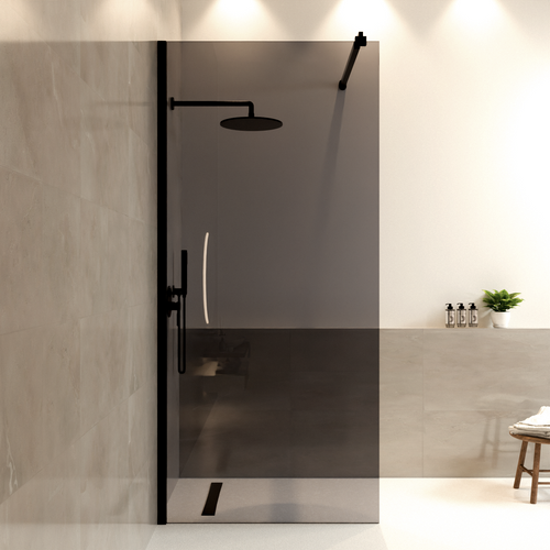 LOMAZOO douchewand Lima - inloopdouche - anti kalk nano coating - rookglas - 8 mm - zwart - 90 x 200 cm