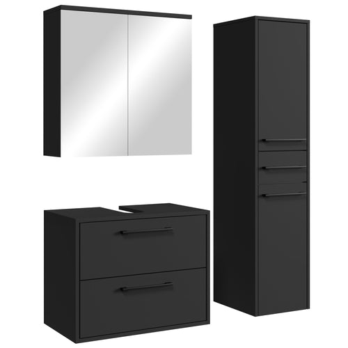 Badplaats Wastafelkast Set Florence 60 x 35 cm – Mat Zwart – Badmeubel met Spiegelkast en Kolomkast