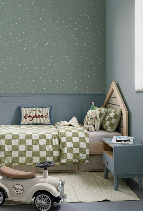 ESTAhome behang sterretjes vergrijsd groen - 53 cm x 10.05 m - 139689
