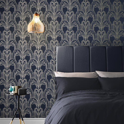 Graham & Brown Vliesbehang - Art Deco Donkerblauw