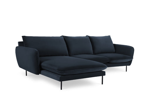 Cosmopolitan Design linker hoekbank Vienna 5-zits, flueel, donkerblauw - 170x255x95cm