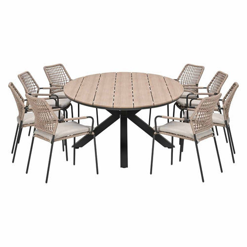 Garden Impressions Tuinset Natas sand 9-delig - Tulli tuintafel ovaal 280x140 cm