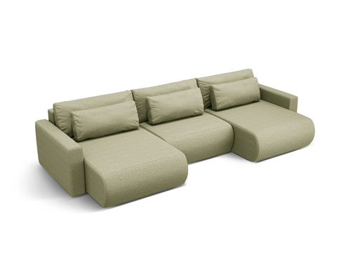 Cosmopolitan Design Converteerbare panoramische bank met opbergdoos Belfast 4-zits, structurele stof asperge - 149x340x84cm