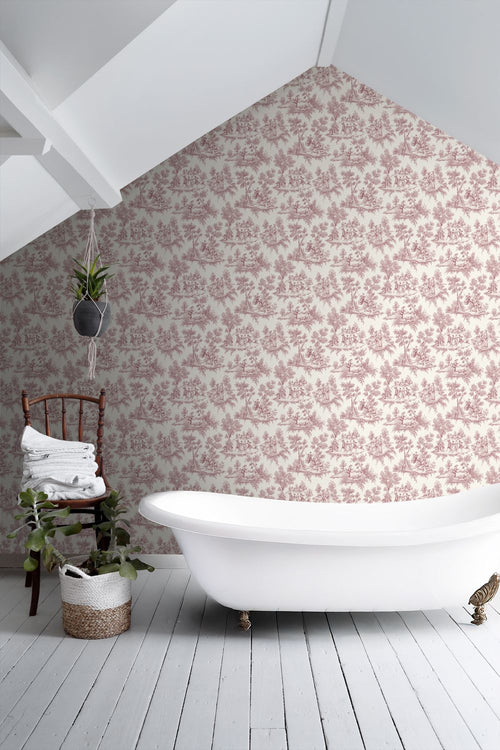 ESTAhome behang toile de jouy print bordeaux rood - 50 x 900 cm - 132097