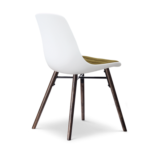 Nolon Nena-Liv eetkamerstoel wit met mosgroen zitkussen - walnoot houten onderstel