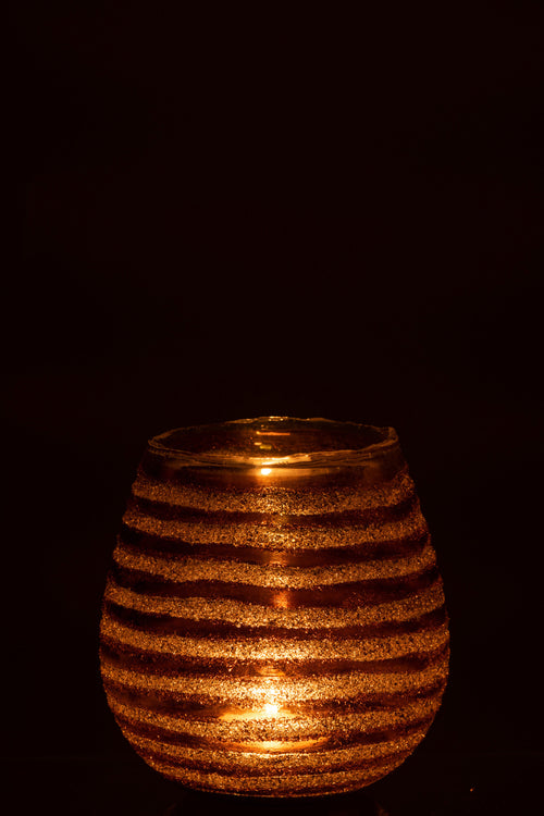 J-Line windlicht Streep Rond - glas - bruin - medium