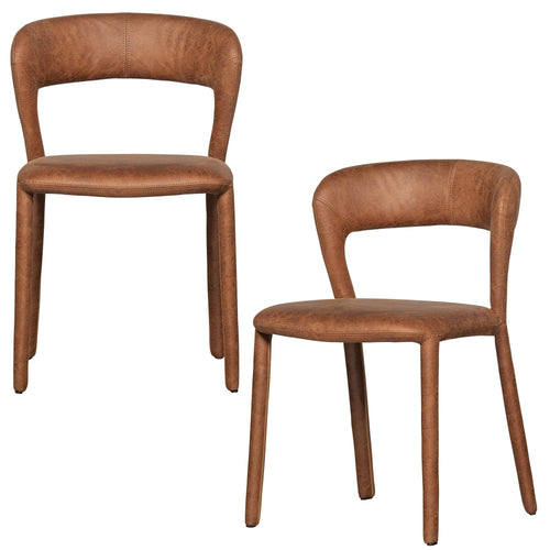 WOOOD eetkamerstoelen Noble - Leerlook - Cognac - Set van 2 - vtwonen shop