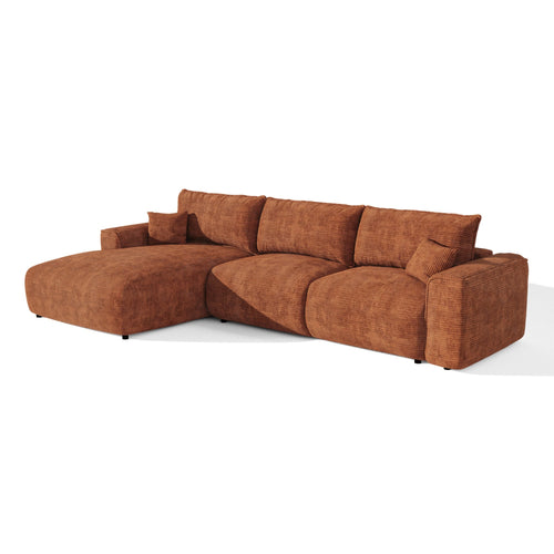 Premium Interiors - Linkshoekbank met snelle uitklapfunctie COMO - corduroy terracotta 300cm