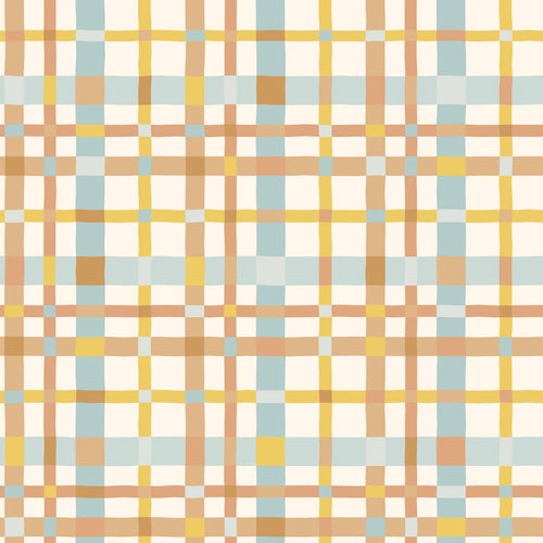ESTAhome behang ruitjes blauw, geel en bruin - 50 x 900 cm - 132048