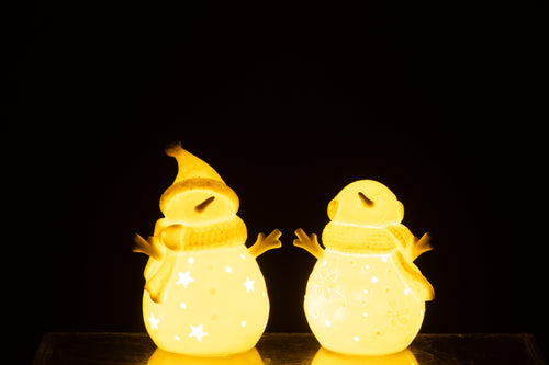 J-Line figuur Sneeuwpop - keramiek - wit/beige - small - 2 stuks - LED - vtwonen shop