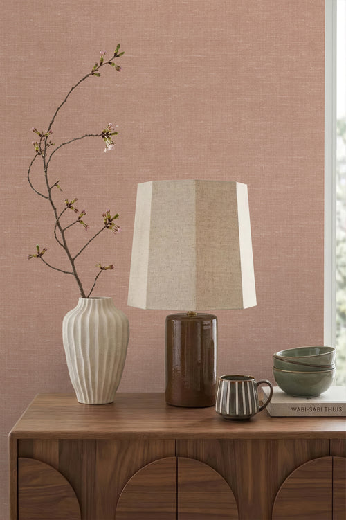 Origin Wallcoverings behang linnenstructuur terracotta - 53 cm x 10.05 m - 348013
