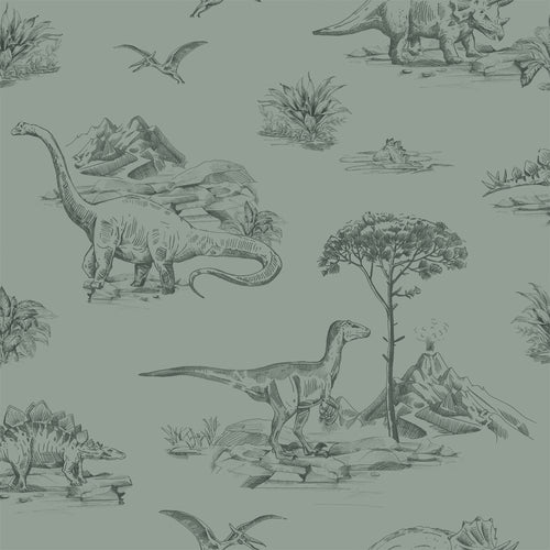 ESTAhome behang dinosaurussen vergrijsd groen - 53 cm x 10.05 m - 139358