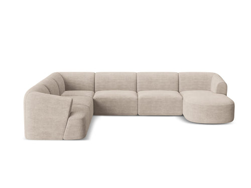 Cosmopolitan Design Modulaire panoramische hoekbank links Campi 7-zits, ribfluwelen cappuccino - 255x330x70cm