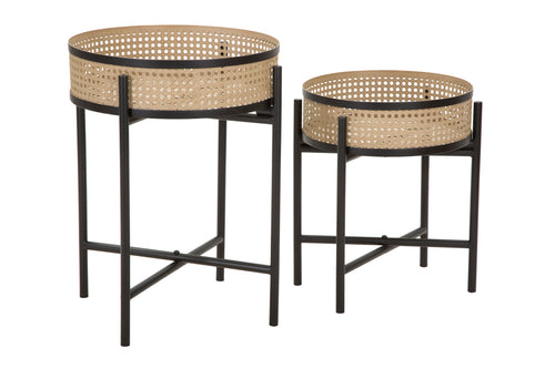 Mauro Ferretti bijzettafel - set van 2 - Ø 40x50-35x40 cm - bruin/zwart