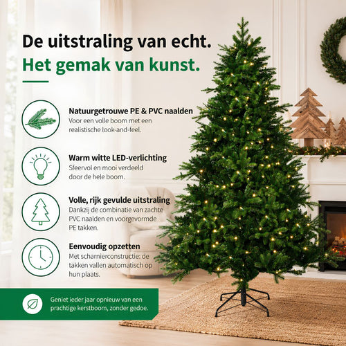 Black Box Trees Brampton Kunstboom - Kerstboom voor Kerstversiering in Huis - LED Boom met Verlichting en Scharnierconstructie voor Snelle Montage -