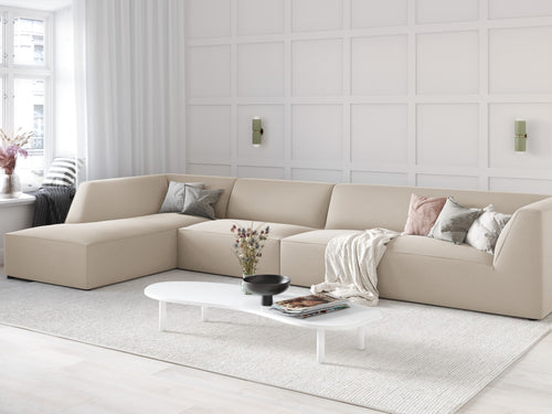 Micadoni linker hoekbank Ruby 5-zits, flueel, beige - 180x366x69cm