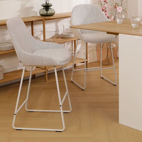 Nolon Nino-Isa Barkruk Beige Gemêleerd - Stof - Wit Onderstel - 75 cm - vtwonen shop