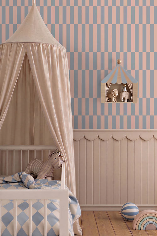 ESTAhome behang strepen roze en blauw - 50 x 900 cm - 132155