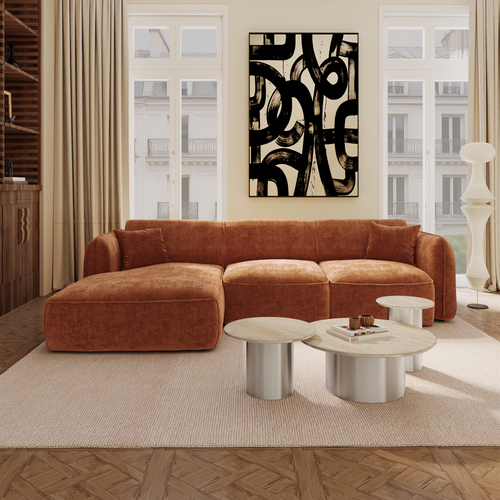 Premium Interiors - Linkerhoekbank LOMI - gewaafd fluweel terracotta 274cm