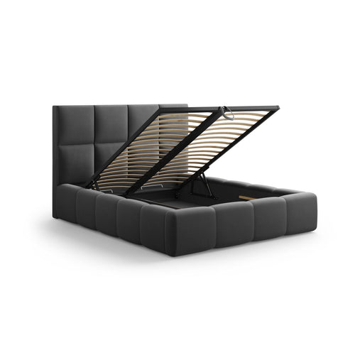 Cosmopolitan Design - Opbergbed met hoofdeinde Livigno 200x180cm flueel grijs - 230x205x125cm