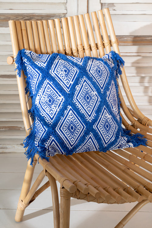 J-Line kussen Oosters Patroon - katoen - blauw/wit