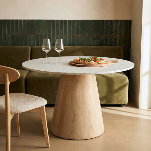 DÉJA Living Eettafel Sara Rond - Terrazzo/Hout - Naturel - 120x120x76cm - vtwonen shop