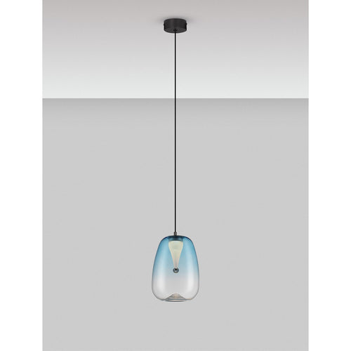 Nova Luce OBLO Slanke hanglamp voor aan het plafond, blauw, matzwart, LED 3W 140lm 3000K