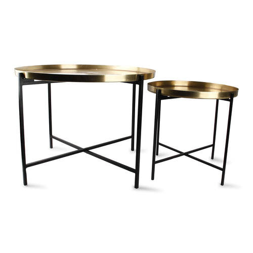 S|P Collection - Bijzettafel geborsteld goud Patio - Set van 2