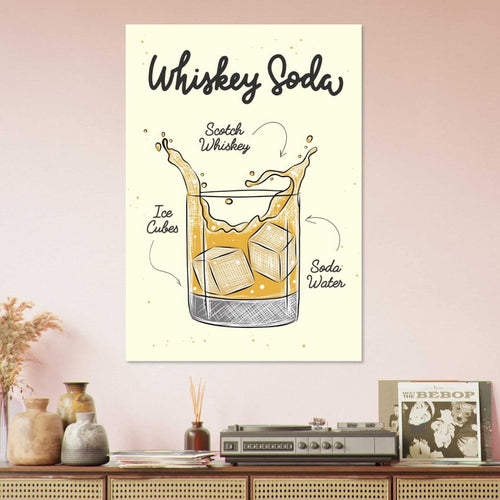 Artfulprints  Whiskey Soda cocktail – Illustratie   poster 70x100 cm
