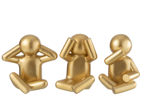 J-Line figuur P'tit Maurice Zittend Horen/Zien/Zwijgen - polyresin - goud - 3 stuks