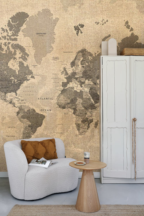 Sanders & Sanders fotobehang wereldkaart beige en bruin - 360 x 270 cm - 600498 - vtwonen shop