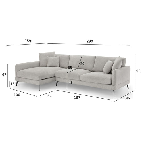 Furnhouse chaise longue bank links Maggie - Grijs - Stof - 95x290x90