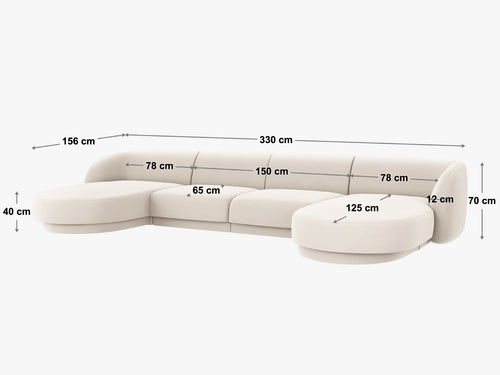 Micadoni Panoramische bank Miley 5-zits, structurele stof geld - 156x330x70cm