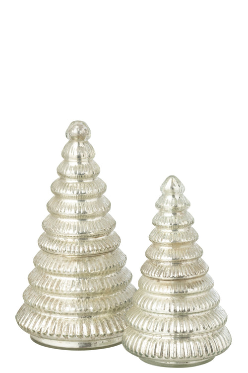 J-Line geurkaars Boom Geribbeld - glas - zilver - large