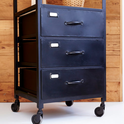 Tikamoon Mangohouten en metalen kolomkast - Zwart