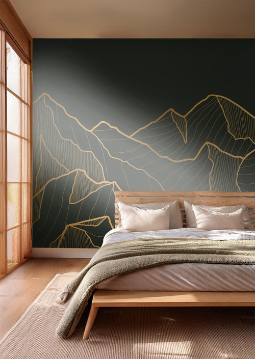 Sanders & Sanders fotobehang berglandschap antraciet grijs en goud - 375 x 270 cm - 600996 - vtwonen shop