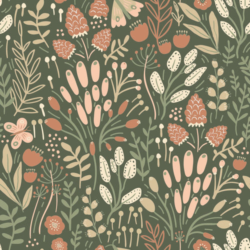 ESTAhome behang bladeren en bloemen groen en terracotta - 50 x 900 cm - 131383 - vtwonen shop