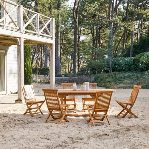 Tikamoon Ovale tuinset in massief acaciahout met 6 stoelen - Bruin
