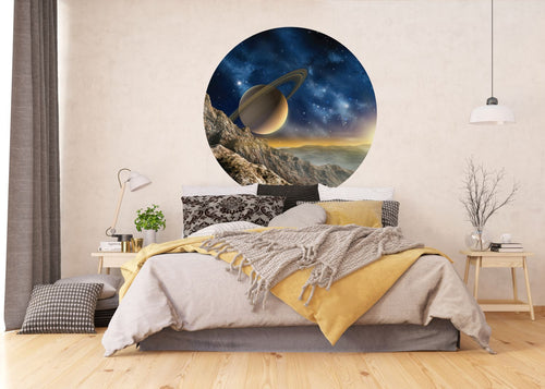 Sanders & Sanders zelfklevende behangcirkel planeten in de ruimte blauw en beige - Ø 140 cm - 601139