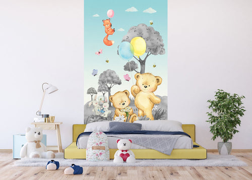 Sanders & Sanders fotobehang bos met bosdieren grijs en blauw - 1,5 x 2,7 m - 601227