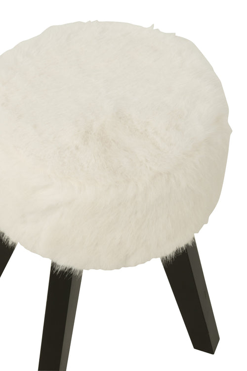 J-Line kruk Fur With Wooden - hout - wit