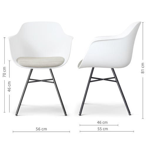 Nolon Noa-Liz eetkamerstoel wit met naturelbeige zitkussen - zwart onderstel